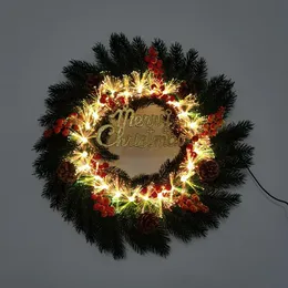 Couronnes de fleurs décoratives grande taille LED allument la porte de guirlande de Noël guirlande suspendue cônes de pin baies pour l'année décor à la maisondécoratif