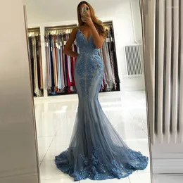 فساتين الحفلات على Zhu Vestidos de Luxo Para Festa Sexy Blue Mermaid Evening Seriles Holding Lace Varch Dress Design