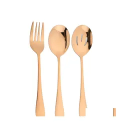 Flatware Sets Western Restaurant Public Rose Cutlery Soup Stainless Steel Serving Spoon Ladle Colander Fork Shovel Distributing Drop Dhdbu