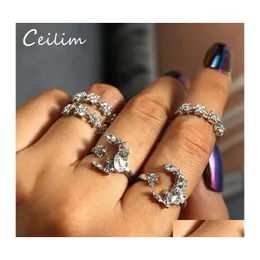 Küme halkaları 5pcs/set kristal rhinestone vintage kadınlar için küçük ay parmak eklemleri yüzük seti kadın mücevher partisi düğün femme otohm