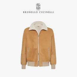 Mänjackor Brunello Autumn och Winter Cucinelli Lambool Cashmere Coats Khaki Solid Color Lapels