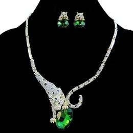 Wedding Jewelry Sets Animal Necklace Earrings Women Leoprad Panther Neck Chain Crystal Set Party Mangalsutra Collier Femme Collar Gift 230203