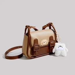 Duffel Bags Maxdutti 2023 Autumn Casual Leather Square Bag Women Fashion Cartoon Bear Patchwork Cute Messenger