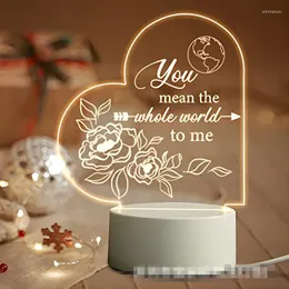 Favore di partito Regalo di San Valentino Lampada 3D Luci acriliche USB Amore romantico Presente Anniversario per Fidanzato Fidanzato