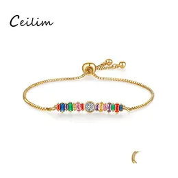 Gliederkette, handgefertigt, Regenbogen-Bar-Armband, Kristall-Mädchen-Zirkon-Charm, verstellbarer Tennis-Schmuck für Frauen, Freundschaft, Drop-Lieferung, BH Otz34