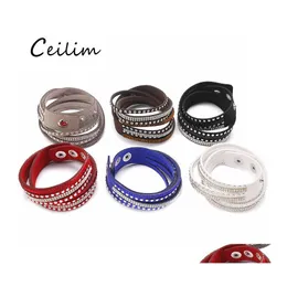 سلسلة الارتباط 9 ألوان نساء FL RHINESTONE COOL LEETHER WRISTBAND CUFF BUNK BRACELET BRACELES