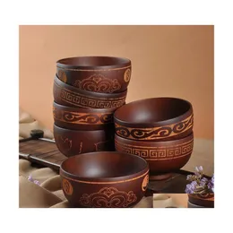 Bowls Mongolian Style Wooden Bowl Mongolia Soup Salad Rice Noodle Ethnic Natural Wood Kids Original Tableware Drop Delivery Home Gar Dhepn