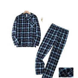 Dom męski do sutaka odpowiada przedsięwzięciom z długimi rękawami na jesienne i zimowe pijamas flanel flanel w kratę piżamą 230202