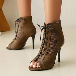 Sandals Fashion Sexy Thin High Heels Open Toe Zipper Dancing Shoes Summer Ballroom Dance Short Boots Womans Size 48 230203
