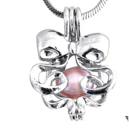 Anhänger Halsketten Perle Bogen plattiert Splitter Käfig bietet Edelstahl Farbe 18 kgp schöne süße Schmuck Geburtstagsgeschenk P18 Drop Deliv Dhtqw