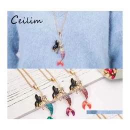 Pendant Necklaces Sweet Girl Mermaid Necklace Mticolor Seamaid Decoration Women Accessories Gold Plating Sweater Chain Fashion Drop Ott8R