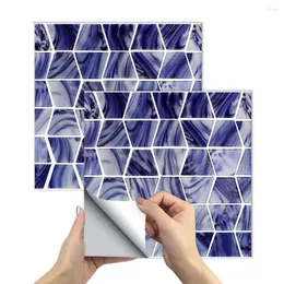 Adesivos de parede adesivos modernos imitação trapezoidal banheiro epóxi azul azul decoração listrada simples telha de melhoria caseira 10 peças