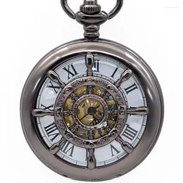 Pocket Watches Wheel Vintage White Dial Hollow Roman Hand Winding Mechanical Watch Men pendente com cadeia FOB PJX1364