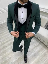 Herrdräkter blazers gröna 3 stycken set brudgum formformig bröllop tuxedos blazer klassisk passform groomsmens bär prom klänning jackavestpants 230202