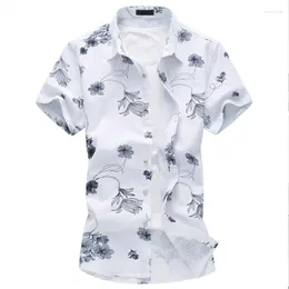 Mäns casual skjortor män linneskjorta 2023 mode manlig kort ärm blomma stor storlek märke kläder 5xl 6xl 7xl
