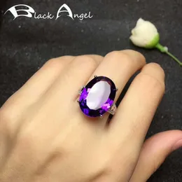 Solitaire Ring BLK ANGEL 925 Sterling Silver Elegant Amethyst Adjustable For Women Purple Tourmaline Gemstone Jewelry Wedding Gift Y2302