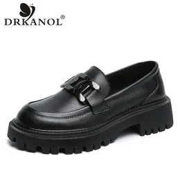 Scarpe eleganti DRKANOL Donna Slip On Mocassini Primavera Autunno Stile britannico 100% vera pelle Piattaforma con tacco spesso Scarpe casual Fatte a mano Retro 230203