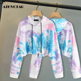 Felpe con cappuccio da donna Felpe con cappuccio ATHVOTAR Felpa con cappuccio stampata Moda Tie Dye Pullover sportivo casual Abbigliamento esterno invernale 230202