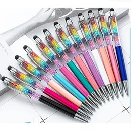 Çok Fonksiyonlu Metal Touch Pen Kristal Elmas 2'de 1 Kapasitif Stylus Ballus Ballponit Kalemler