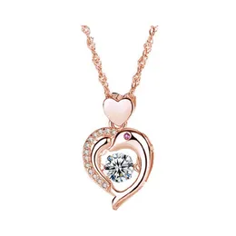 Pendant Necklaces Love Dolphin Crystals For Women Cute Peach Heart Clavicle Chains Female Charm Jewelry Gift Fashion Sier Necklace D Dhia4