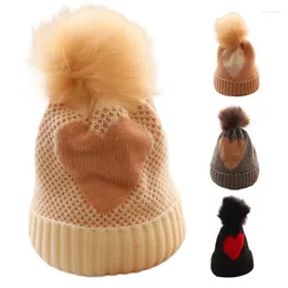 Berretti 094B Dolci bambini carini amano il berretto lavorato a maglia da viaggio con pom-pom autunno e inverno per le ragazze dei neonati