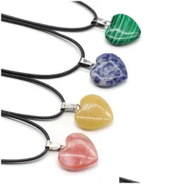 Anhänger Halsketten Naturstein Herzform Halskette Rosenquarz Heilung Kristallseilkettenkragen für Frauen Mode Schmuck Dhgarden Dhcvq