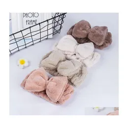 Pannband 2021 Solid Color Coral Fleece Soft Bow Wash Face pannband Kvinnor Girls Holder Turban H￥rband H￥rtillbeh￶r 155C3 Drop Dhaq8