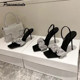 Sandallar yıldız tarzı lüks rhinestones kadınlar sandalet zarif stiletto yüksek topuklu slingback gladyatör sandalet yaz partisi balo ayakkabıları 230203