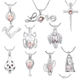 Pendanthalsband Mix 9 Style Charms 18KGP Pearl Cage Tower/Love/Fire Ballon/Chocolococate/Scarab/Cactus T High Quality Fashion Jewelr Dhxua