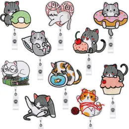 Notions Cute Cat Badge Reel Holder Retractable with ID Clip for Nurse Name Tag Card Kawaii Cartoon Animal Nursing Doctor Work Office Alligator Clips