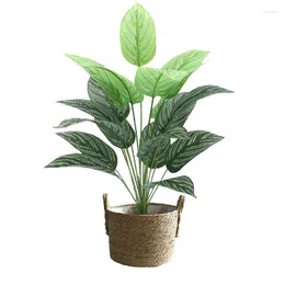 Decorative Flowers 18 Heads Artificial Magnolia Plant Green Branch Leaf Fake Palm Tree Plastic Banyan Leaves For Shop Garden Office Home