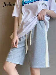 Women's Shorts Jielur Gray Black Short Pants Women Summer High Street Casual Fashion Spell Color Stripe Loose Sport Y2302