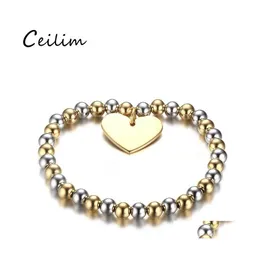 Fili di perline Moda oro Sier 6Mm Braccialetto di perline per le donne con ciondolo a forma di cuore Barcelet Gioielli in acciaio inossidabile Regalo W Otqru