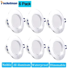 Downlights 6st/Lots Noble All Aluminium Dimble 6 LED Downlight Waterproof Warme Cold Infälld lamp Spot Light 220V Hem