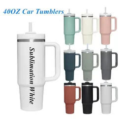 2023 NEW 40OOS CAR CAPS Tumbler مع مقبض السيليكون و LIDS معزول Tumbler PP Straw Straw Stafless Steel Mugs Termos Cup 0203