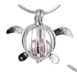 Collane con ciondolo Stile animale Placcato argento Tartaruga marina Medaglione Cage Fitting Fai da te Oyster Charms per gioielli P46 Drop Delivery Jewelry Penda Dhylw