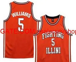 الرجال المخصصون شباب النساء العتيقة النادرة #5 ديرون ويليامز القتال إلينوي كرة السلة قميص الحجم S-4XL 5XL أو مخصص أي اسم أو قميص رقم