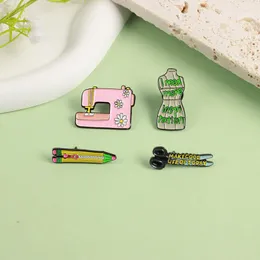 Brooches Pink Sewing Machine Enamel Lapel Pins Zipper Pen Model Pencil Scissors Brooch Clothes Badge Jewelry Gifts For Friends Wholesale