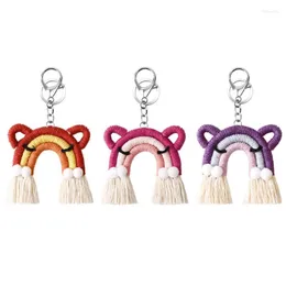 Keychains 1Pc Weaving Rainbow For Women Boho Handmade Key Holder Keyring Macrame Bag Charm Car Hanging Jewelry GiftsKeychains Fier22