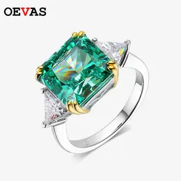 Solitaire Ring OEVAS 100% 925 Sterling Silver 10*10mm Emerald High Carbon Diamond Rings For Women Sparkling Wedding Fine Jewelry Wholesale Gift 230203