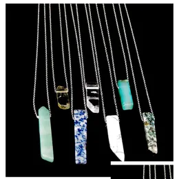 Pendant Necklaces Natural Stone Strip Bar Necklace Rose Red Blue Amethyst Crystal Green Aventurine Rec Stainless Steel For W Dhgarden Dh9Iw