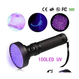 Torches 18W Uv Black Light Flashlight 100 Led And Blacklight For Home El Inspection Pet Urine Stains Spotlights Drop Delivery Lights Dh6Gb