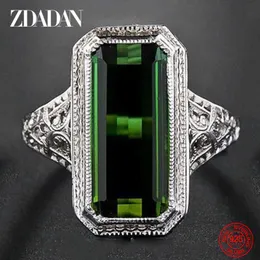 Solitaire Ring Zdadan 925 Sterling Silver Big Square Emerald Gemstone For Women Wedding Jewelry Cessories Wholesale Y2302