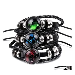 L￤nkkedja mode fl￤tat l￤derarmband armband 12 konstellationer armband m￤n avslappnad personlighet zodiakarskyltar smycken accesso otsk9