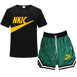2 PCs estabelecem novos trajes de impress￣o de logotipo de marca masculina que executa conjuntos de roupas de fitness para gin￡stica Summer Sportswear Fitness Treinout para homens