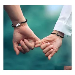 Charm Bracelets Couple Friendship Chinese Yin Yang Tai Chi Alloy Pendant Wax Rope Braid Bracelet Drop Delivery Jewelry Ottua