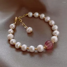 Charm Bracelets Simple Ins Daily Delicate Bracelet Genuine Pearl Strawberry Crystal Quality Jewelry Accessories For Women 2023