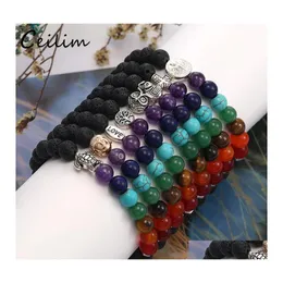 Moda de mi￧angas de mi￧angas de lava negra de lava Bracelets para homens Buda Cabe￧a de vidas 7 Reiki Chakras de Yoga Ott7x