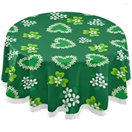 Table Cloth St. Patricks Day Round Tablecloth 60 Inch Shamrock Heart Polyester Cover Mat Lace For Dining Kitchen Wedding