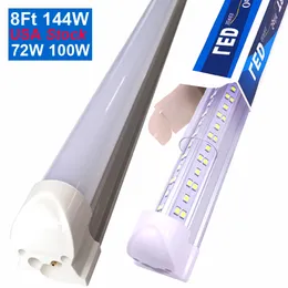 Luzes de tubo LED em forma de V 8ft 2,4m 72W 100W 144W T8 T10 T10 T12 Bulbo Super brilhante Lâmpada fluorescente Luzes de baixo perfil ligáveis